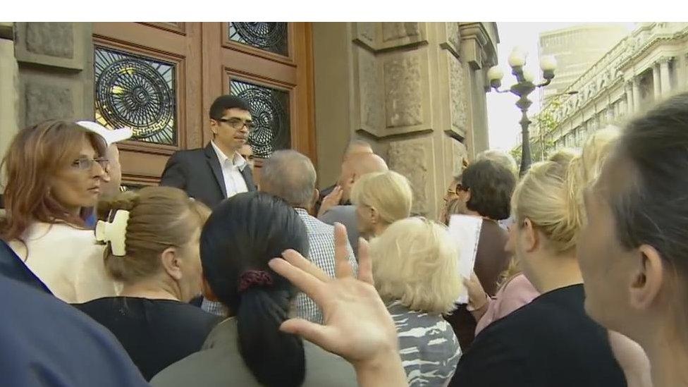 Citizens outside the prime minister's office, Belgrade