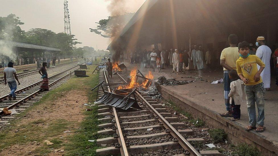 Riots in the district of Brahmanbaria in eastern Bangladesh