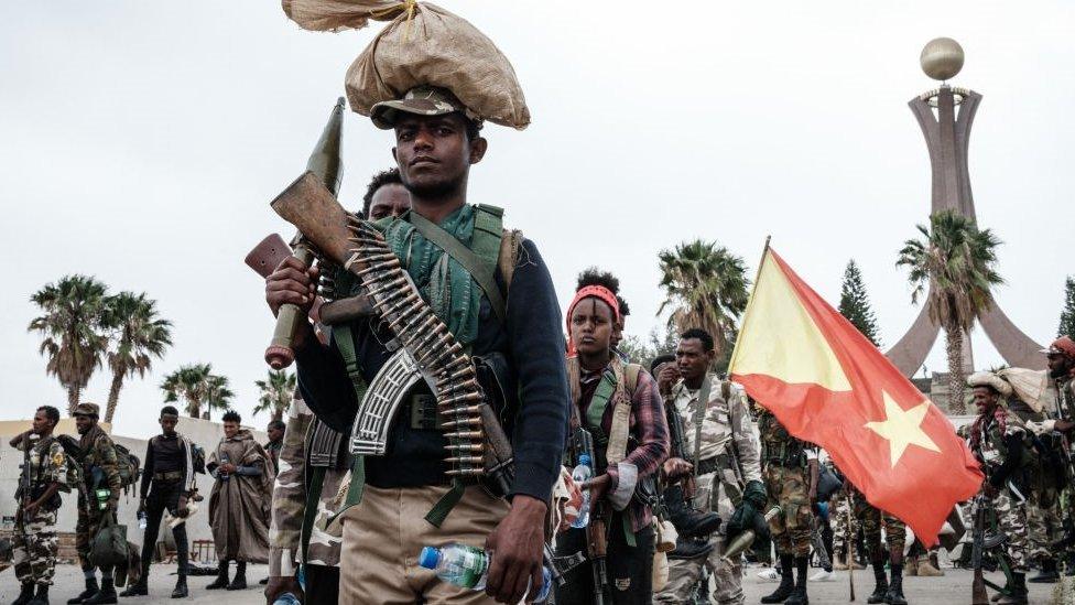 Soldiers of Tigray Defence Forces (TDF) prepare to leave for another field at Tigray Martyr's Memorial Monument Center in Mekele, the capital of Tigray region, Ethiopia, on June 30, 2021