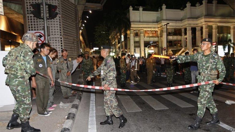 Soldiers at scene of blast in Bangkok