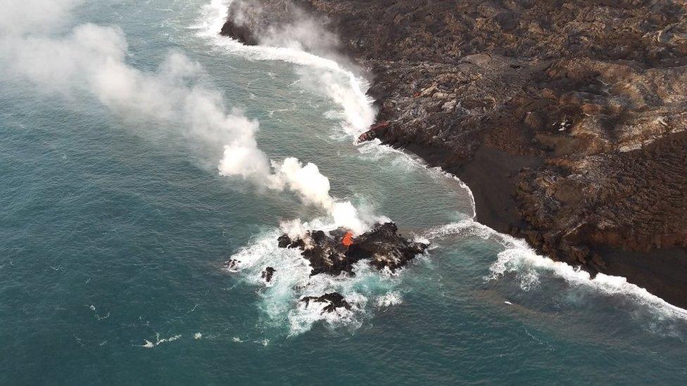 A small island created from lava from Kilauea volcano