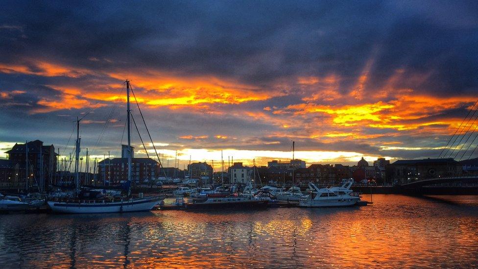 The dramatic skyline over Swansea Marina, taken by Wayne Carter