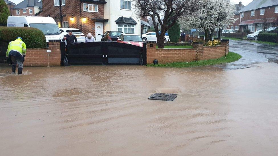 Flooding on Thoresby Dale in Hucknall on 23 February 2020