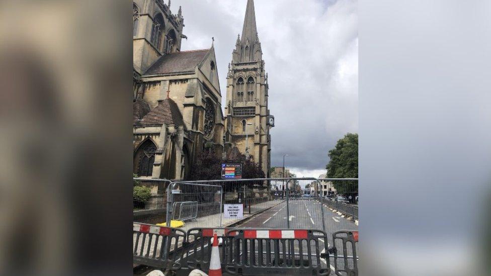 Road closure signs in Cambridge