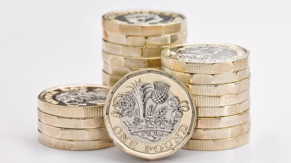 Stacks of 12-sided £1 coins