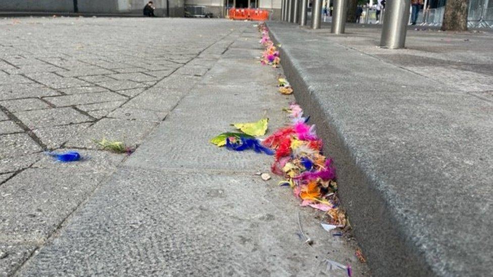 Feathers left in Cardiff after a Harry Styles concert