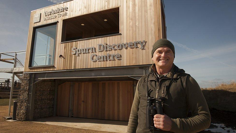 Wildlife photographer Simon King in front of the Spurn Discovery Centre