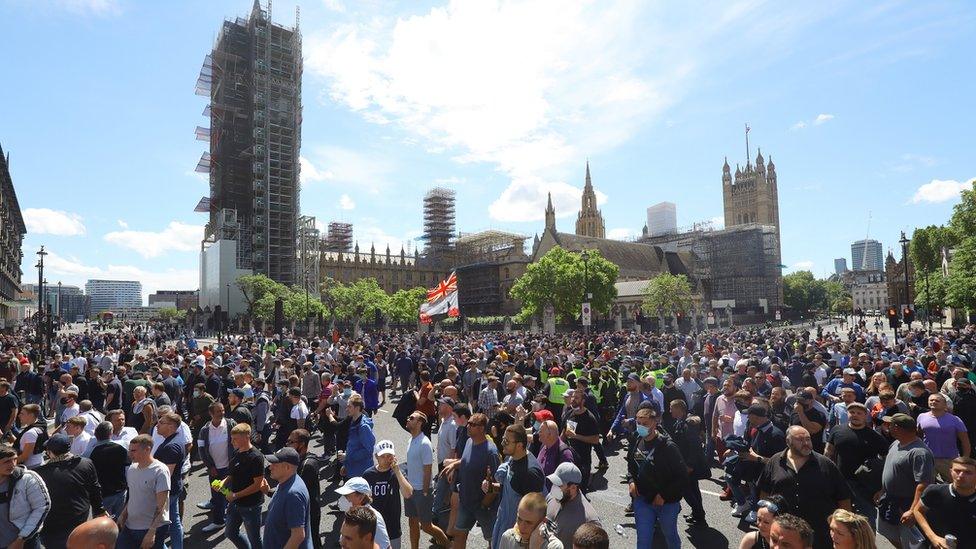 Protesters outside Parliament