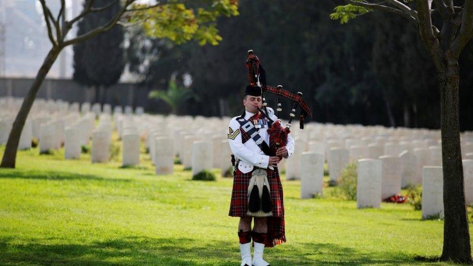 A bagpiper performs in Israel