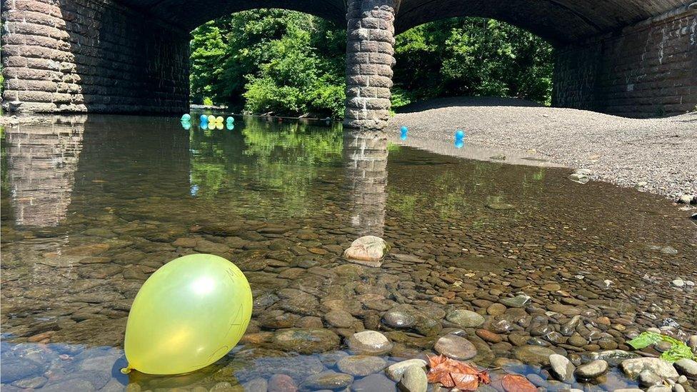 balloons in river