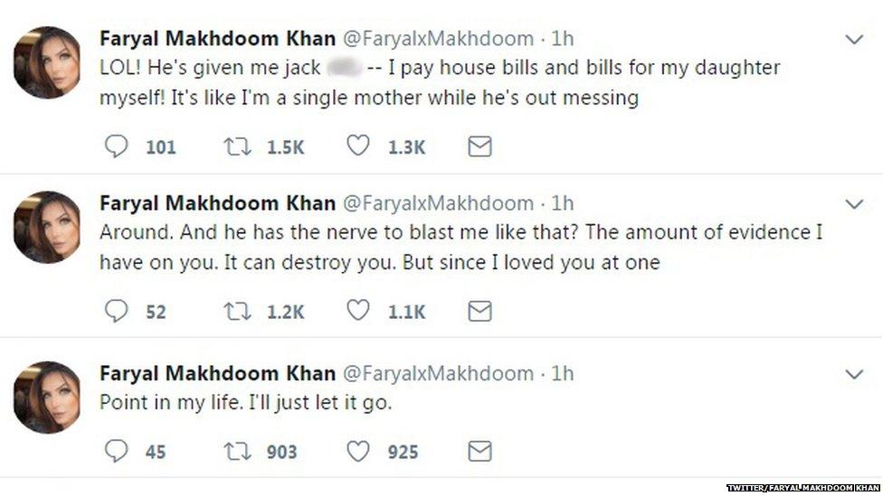 A series of Faryal's tweets