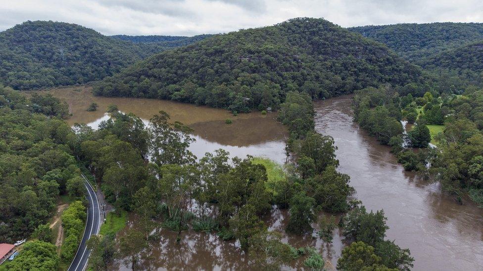 An aerial view of flooded farmland on the Colo River on March 23, 2021 in Colo, Australia