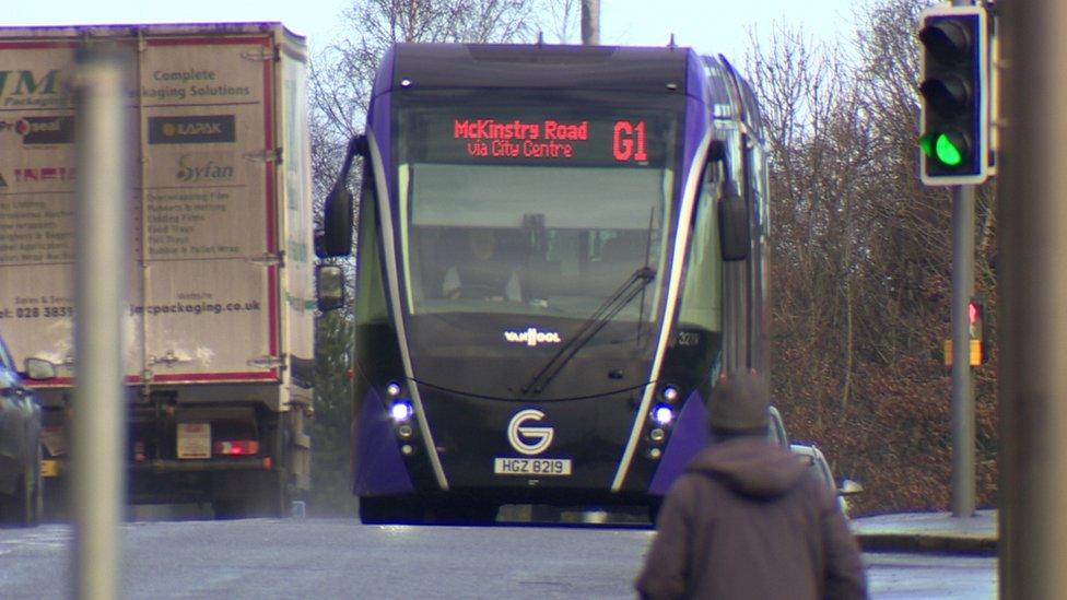 The G1 Glider route runs from west to east Belfast