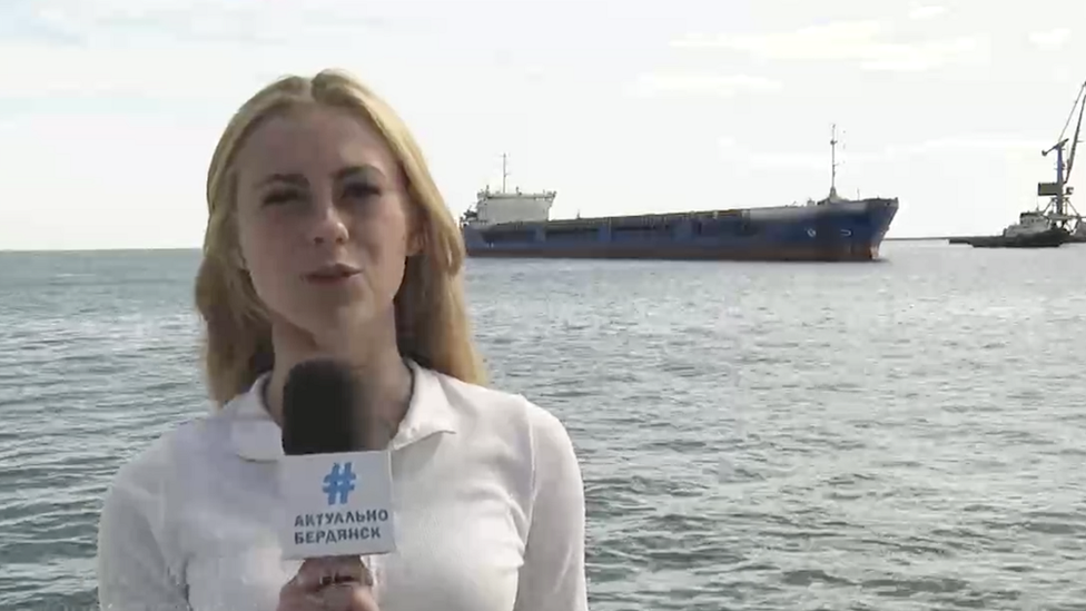 Screengrab of news reporter standing near the Zhibek Zholy