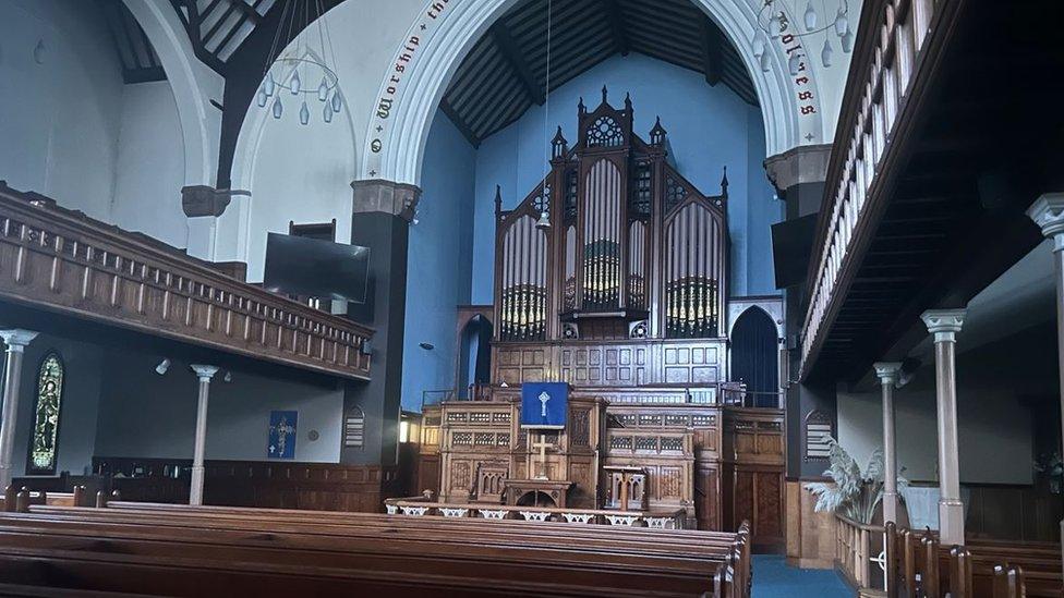 The interior of Trinity Methodist Church