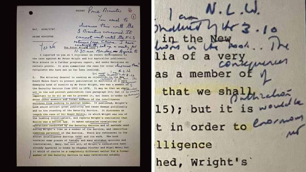 A split image composite of a note from Margaret Thatcher