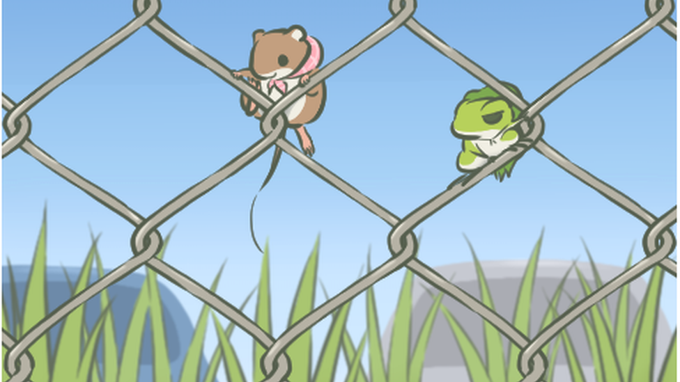 The frog is climbing fence with its rat friend