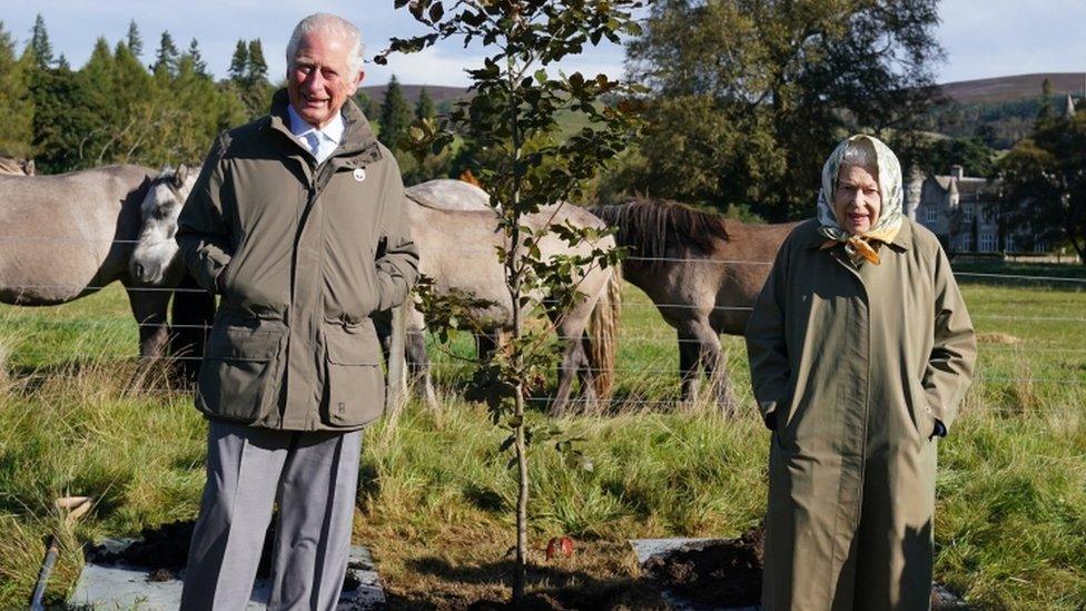 Queen and Prince Charles on the Balmoral Estate
