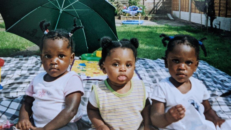 Twins and Damaris in the garden