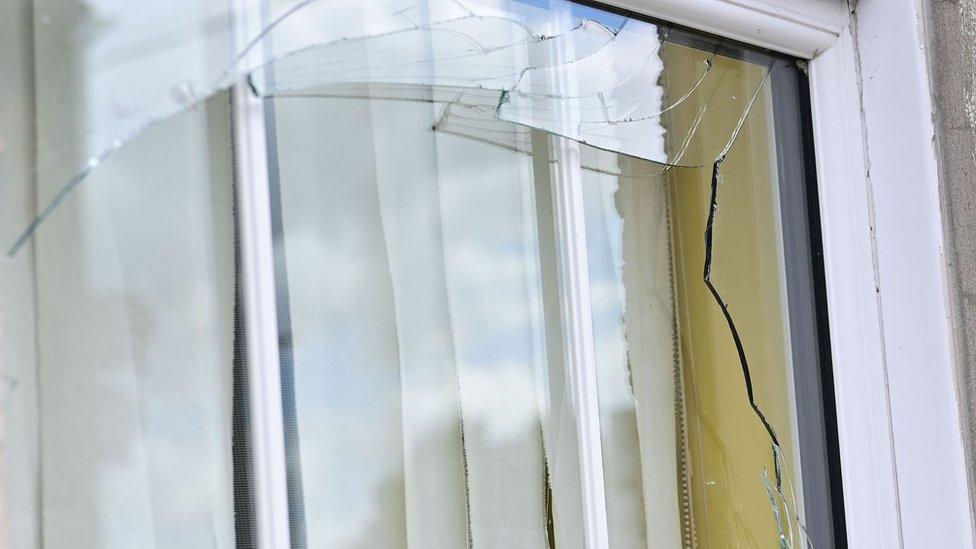 Broken window on Larne Street, Ballymena