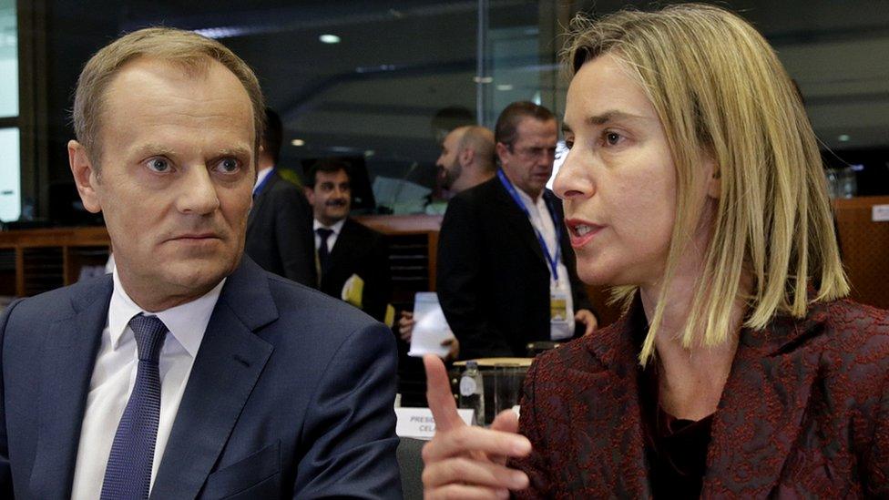 The EU's Donald Tusk and Federica Mogherini, 2015 file pic