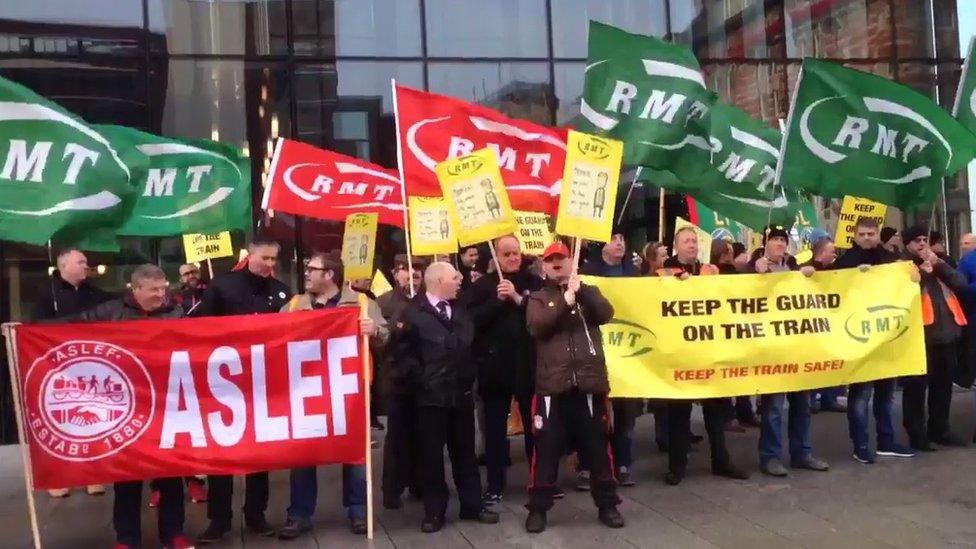 ASLEF and RMT unions protest against the removal of guards on trains