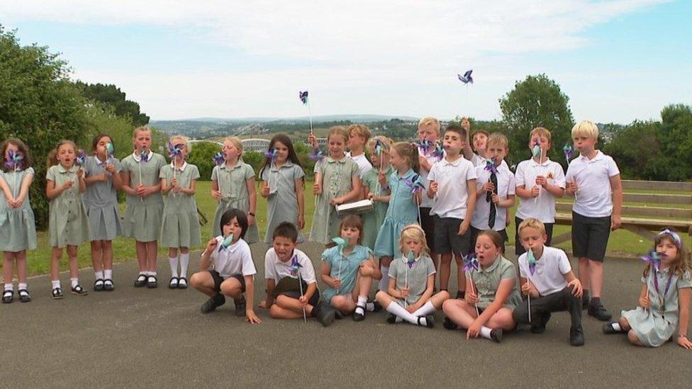 Pupils at Bishop Cornish School in Saltash, Cornwall