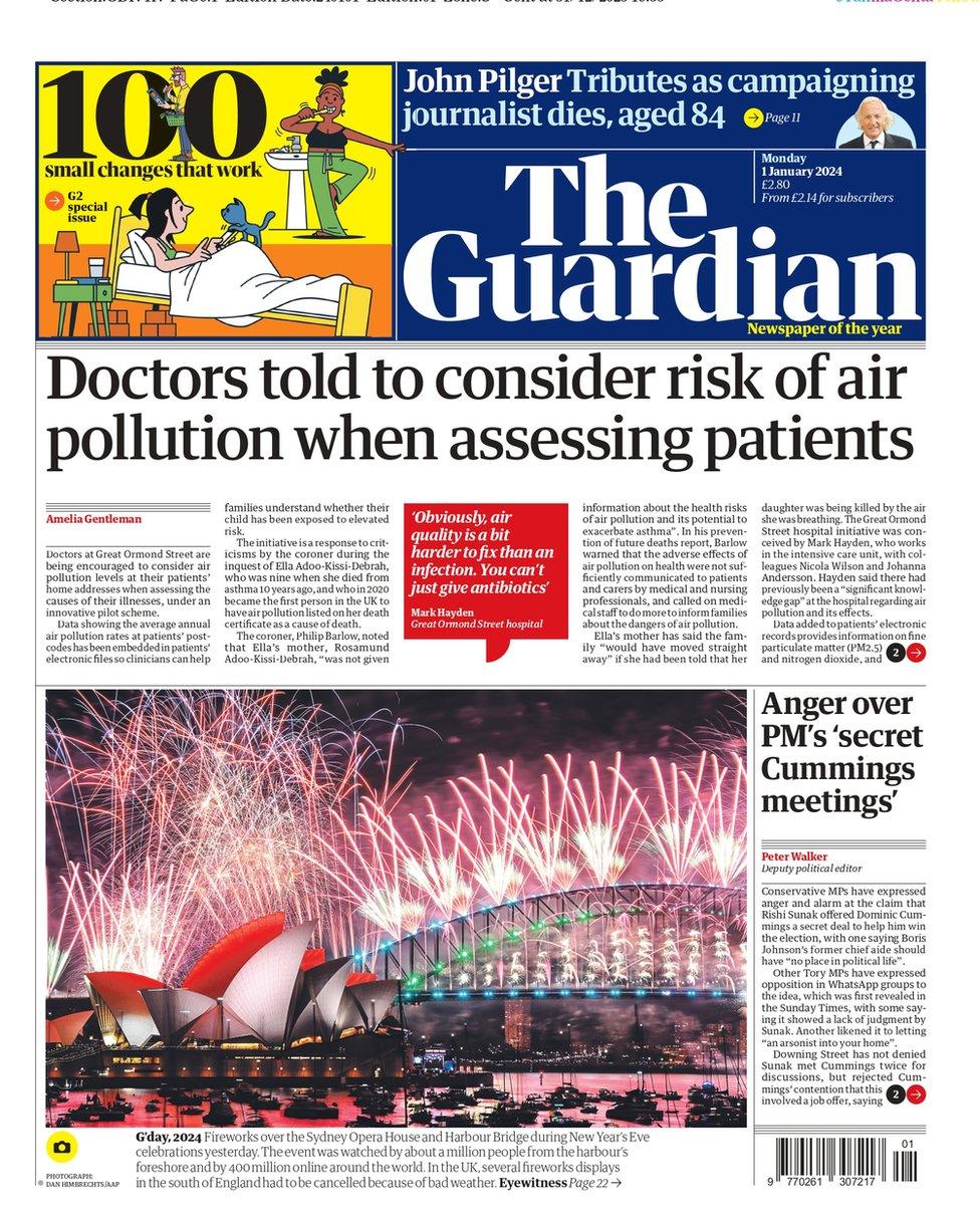 Guardian front page, New Year's Day