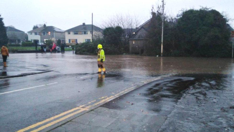 Road in Dinas Powys flooded