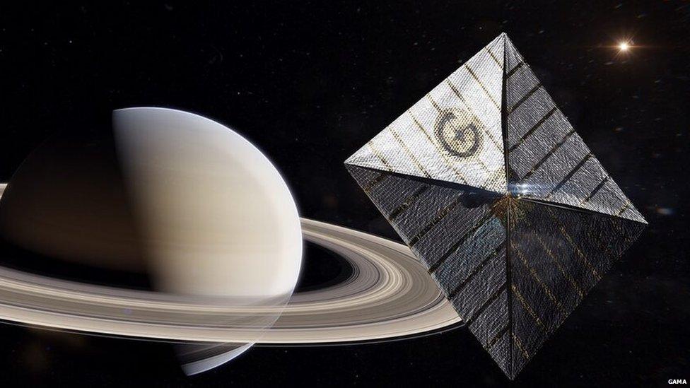 An artist’s impression of a solar sail flying through space