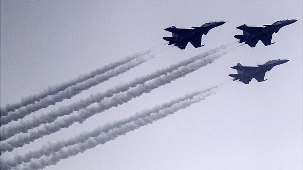 Indian Air Force's Sukhoi SU-30 MKI fighter jet flies past Kartvyapath during the 74th Republic Day celebrations on January 26, 2023 in New Delhi, India.