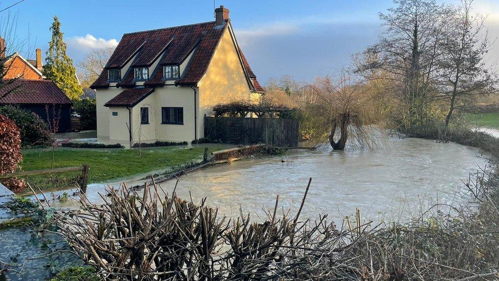 Water from river floods house in Pulham St Mary, Norfolk