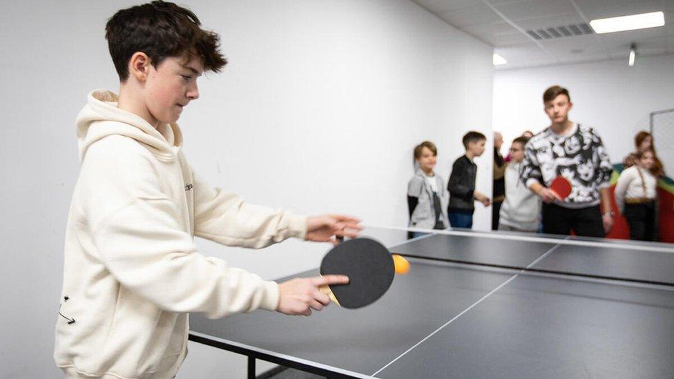 Playing table tennis in Warsaw