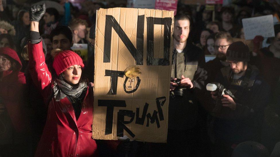 Protesters in England against Trump