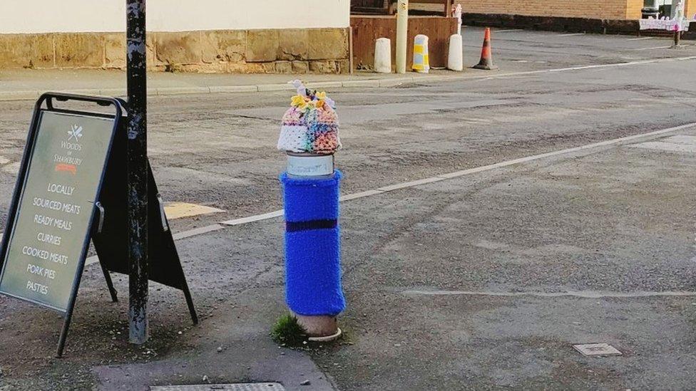 Bollard covered in wool