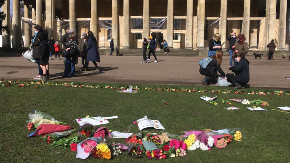 Flowers laid in memory of Ms Everard in Cheltenham