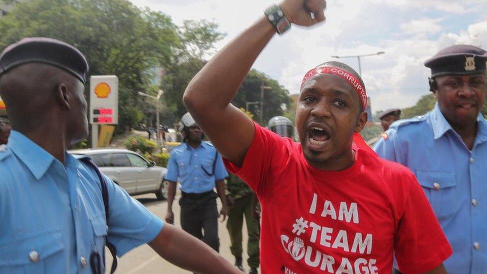 Boniface Mwangi on a demonstration