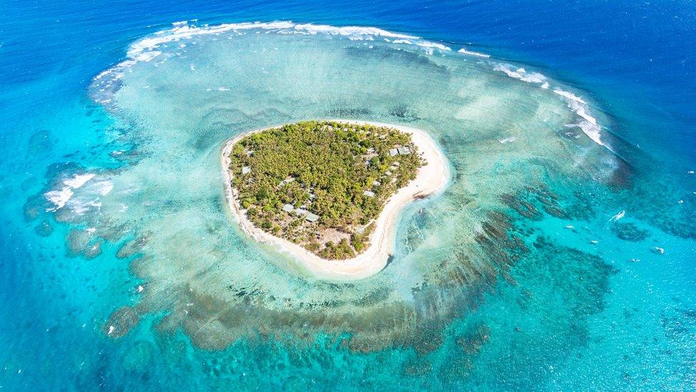 Aerial view of Tavarua island, Fiji