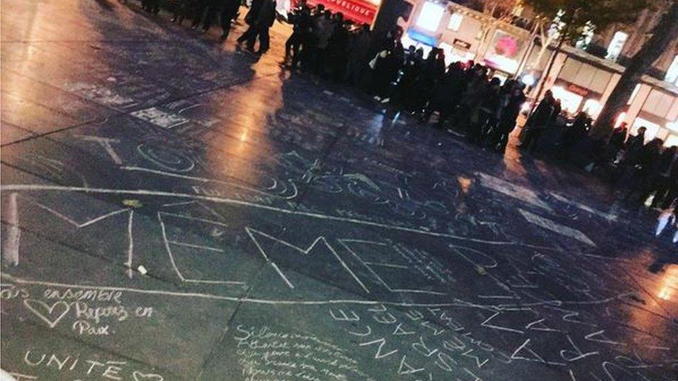 Tributes at the Place de la Republique, Paris