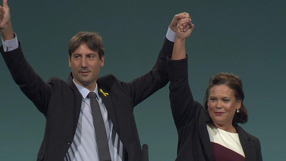 Jordi Sole and Mary Lou McDonald at Sinn Féin's 2017 party conference