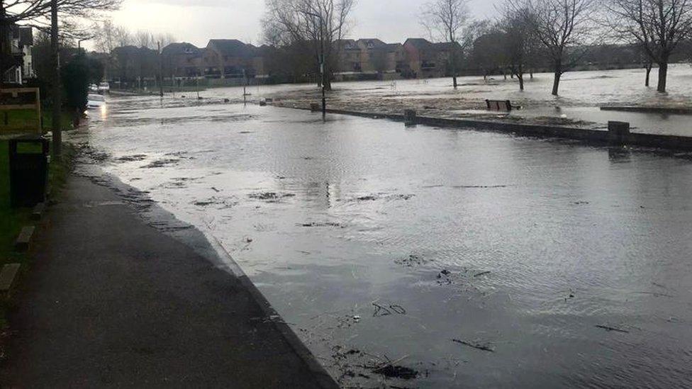 Floodwater covering Rochester Esplanade