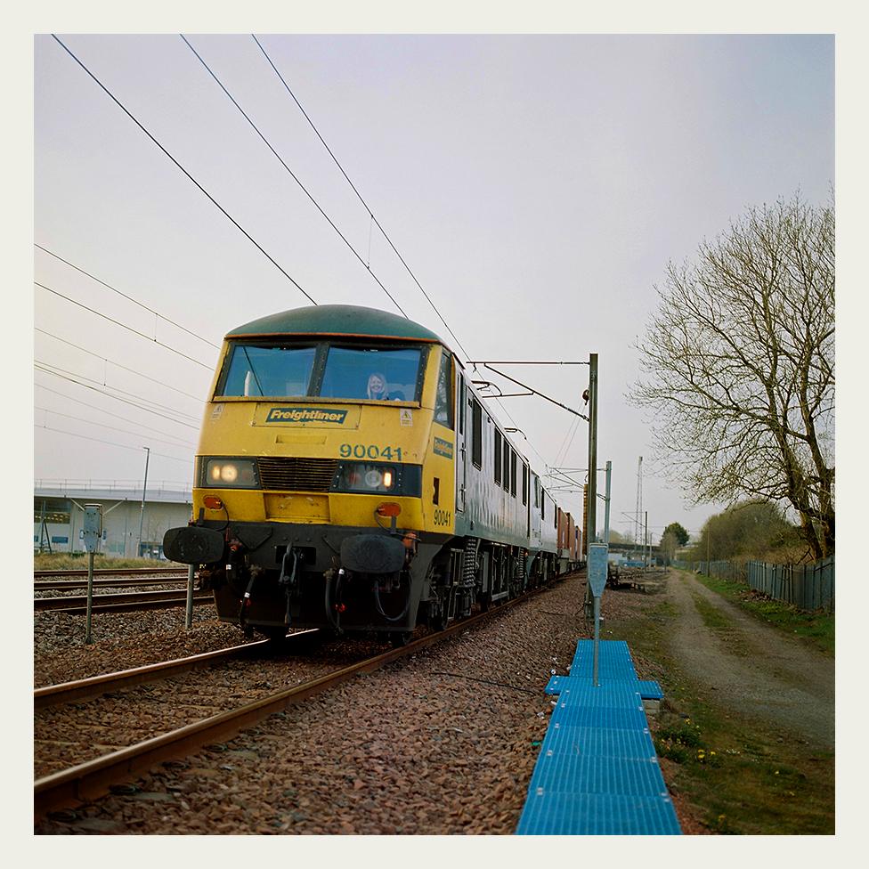 Heather Waugh drives a Class 90 locomotive