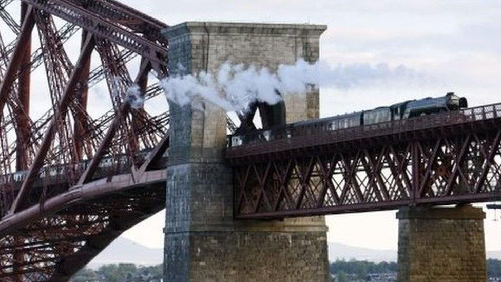 Flying Scotsman travelling across the Forth Bridge