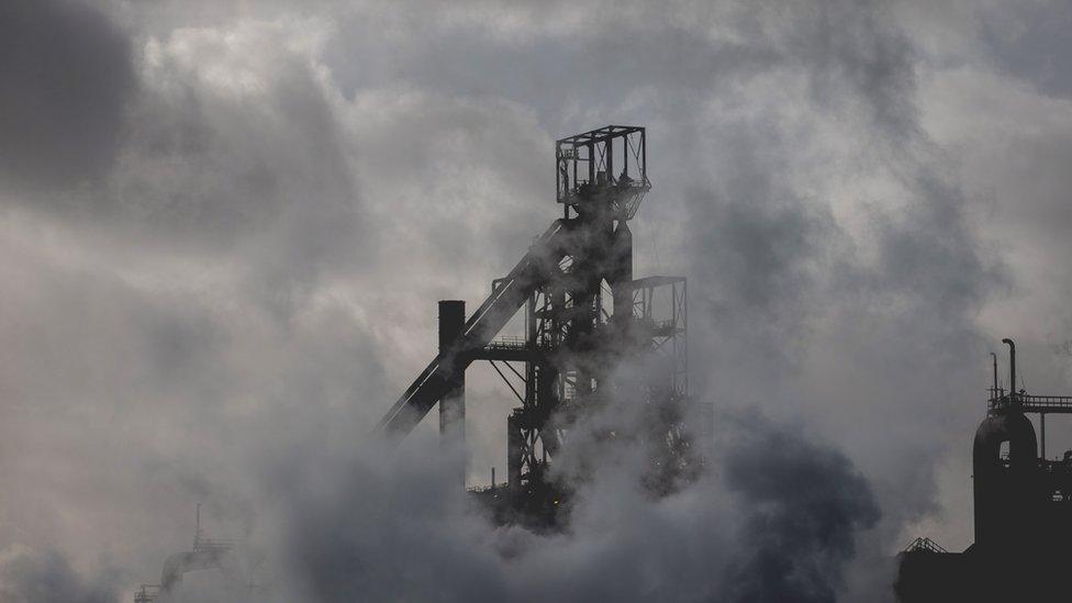 Steam rises from the blast furnaces at Port Talbot