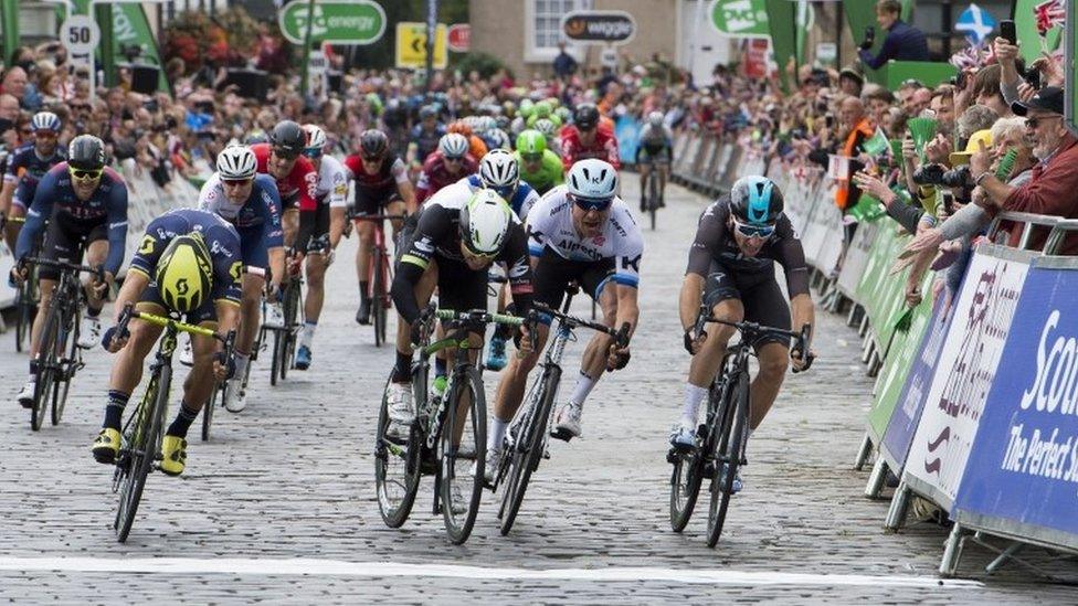 Cyclists at finish line