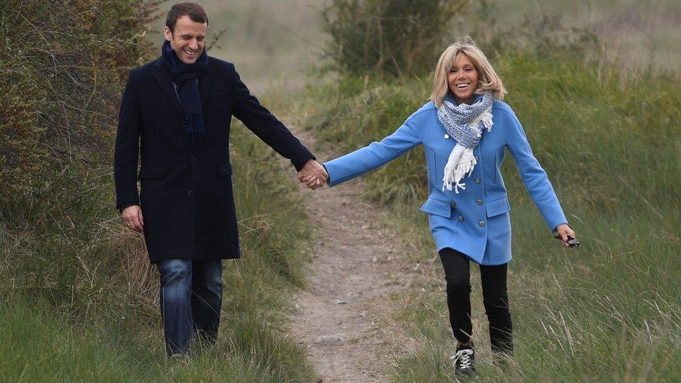 Emmanuel and Brigitte Macron on country walk before his election win