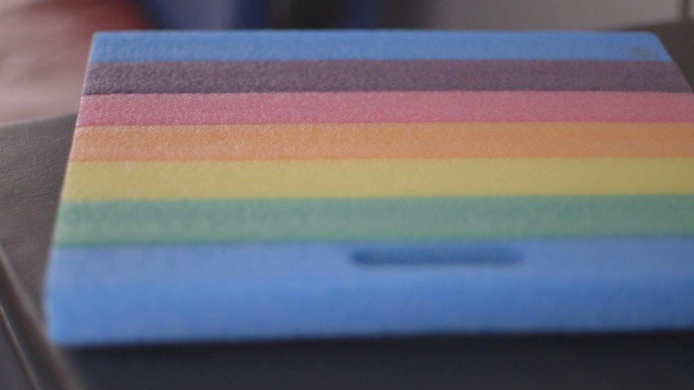 A polystyrene board that sex workers use to kneel on, part of the equipment on hand in the Sexelance