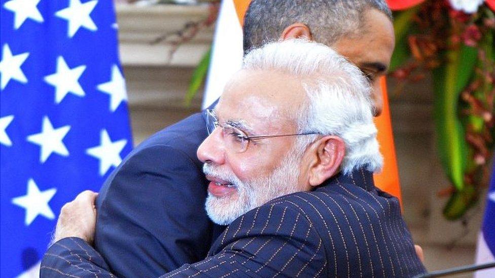 Modi hugs Obama