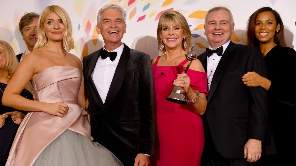 Holly Willoughby, Phillip Schofield, Ruth Langsford, Eamonn Holmes and Rochelle Humes win an award for This Morning at the National Television Awards 2020 at The O2 Arena on January 28, 2020 in London, England