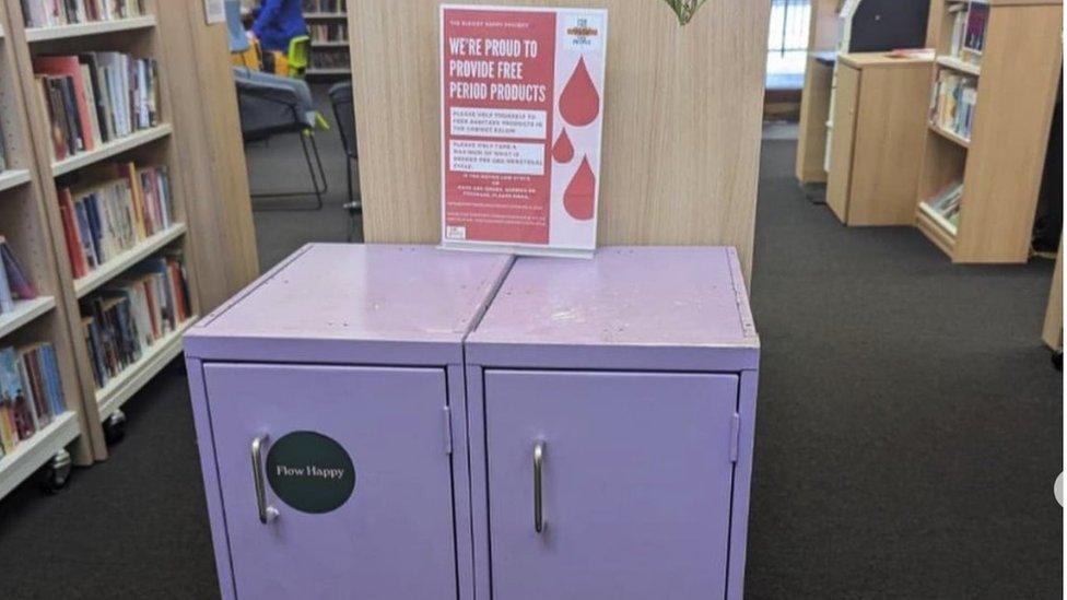 One of Flow Happy's dispensers in a local library